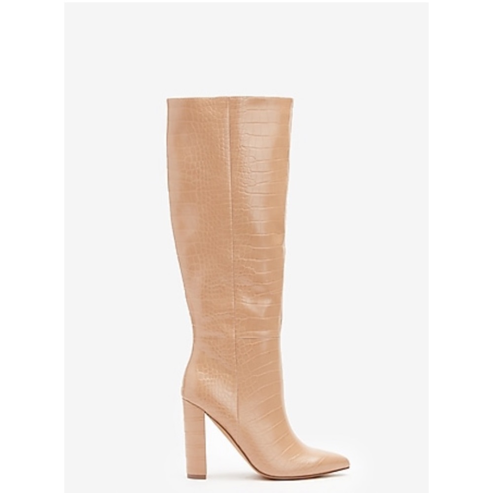 Embossed block heel boots